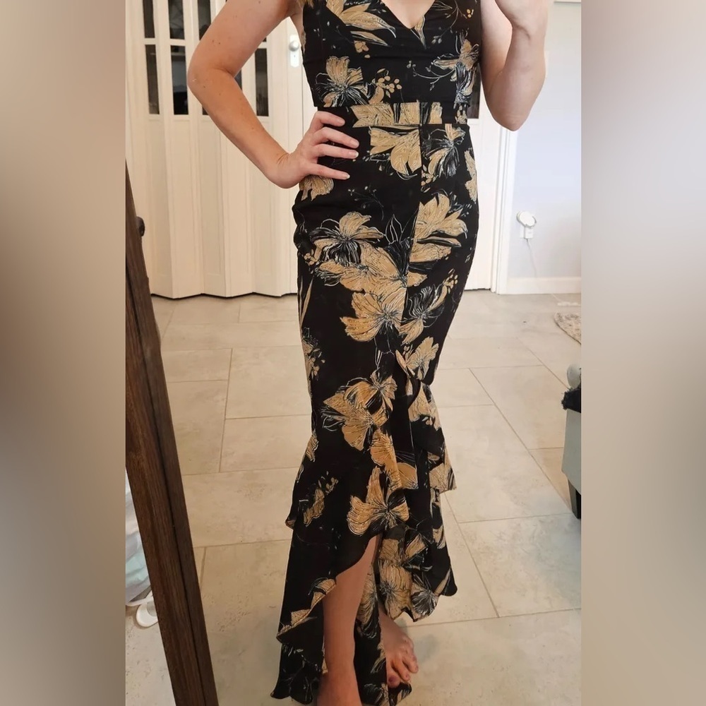 NWOT Darling Daylily Black Floral Print High-Low Maxi Dress - Picture 11 of 12